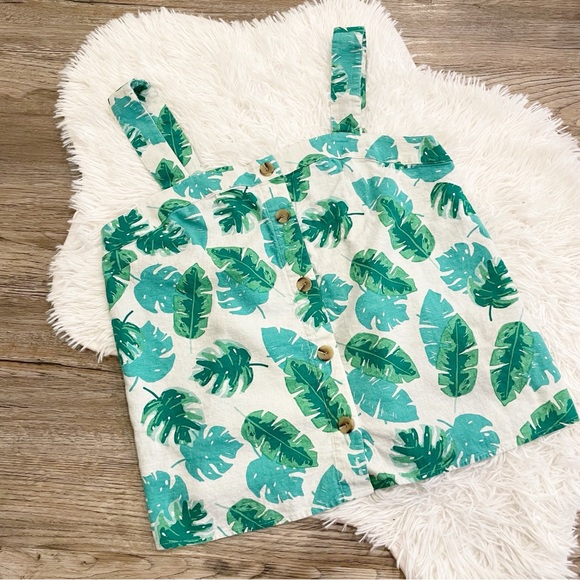 🛍️3/$25 J Crew Top Tropical Leaf Linen Blend Small Spring Summer Vacation Hawaii - Picture 4 of 9